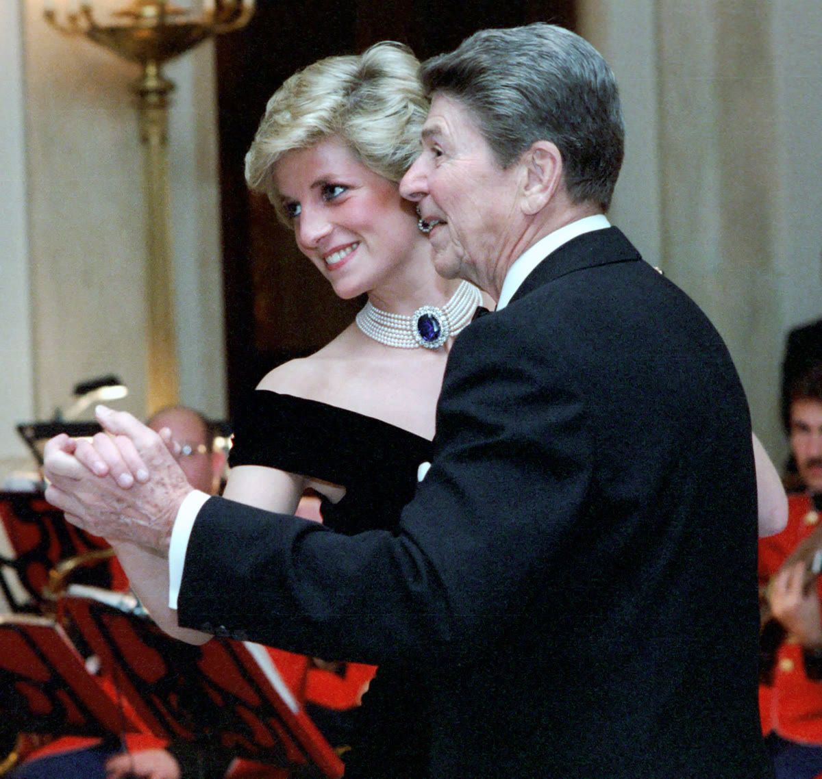 Diana, Princess of Wales, dancing with President Ronald Reagan at the White House, 1985