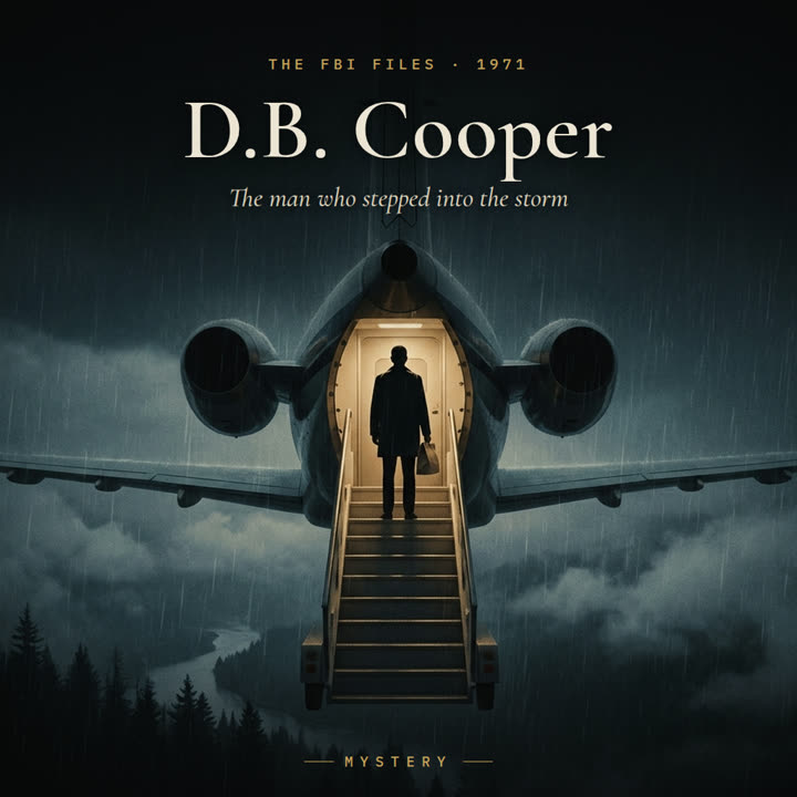 Cover art for Mystery: a man on the steps of a plane in a storm